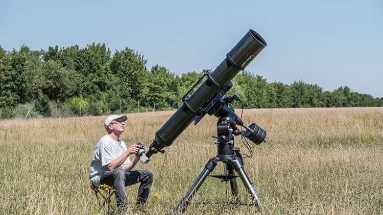 Thierry Legault Sitting in a Field Shooting an ISS Transit